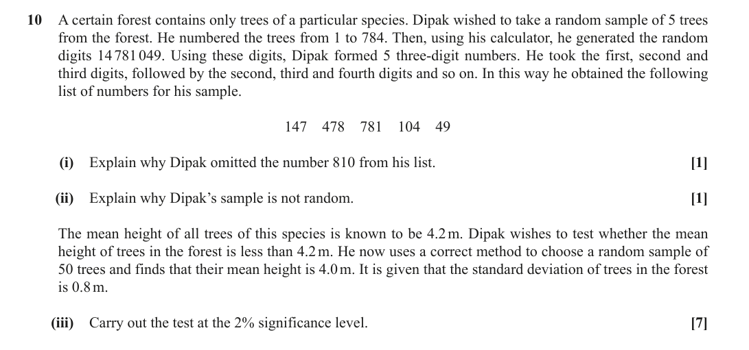 Question 10 — Sampling, Hypothesis Testing — OCR June 2018