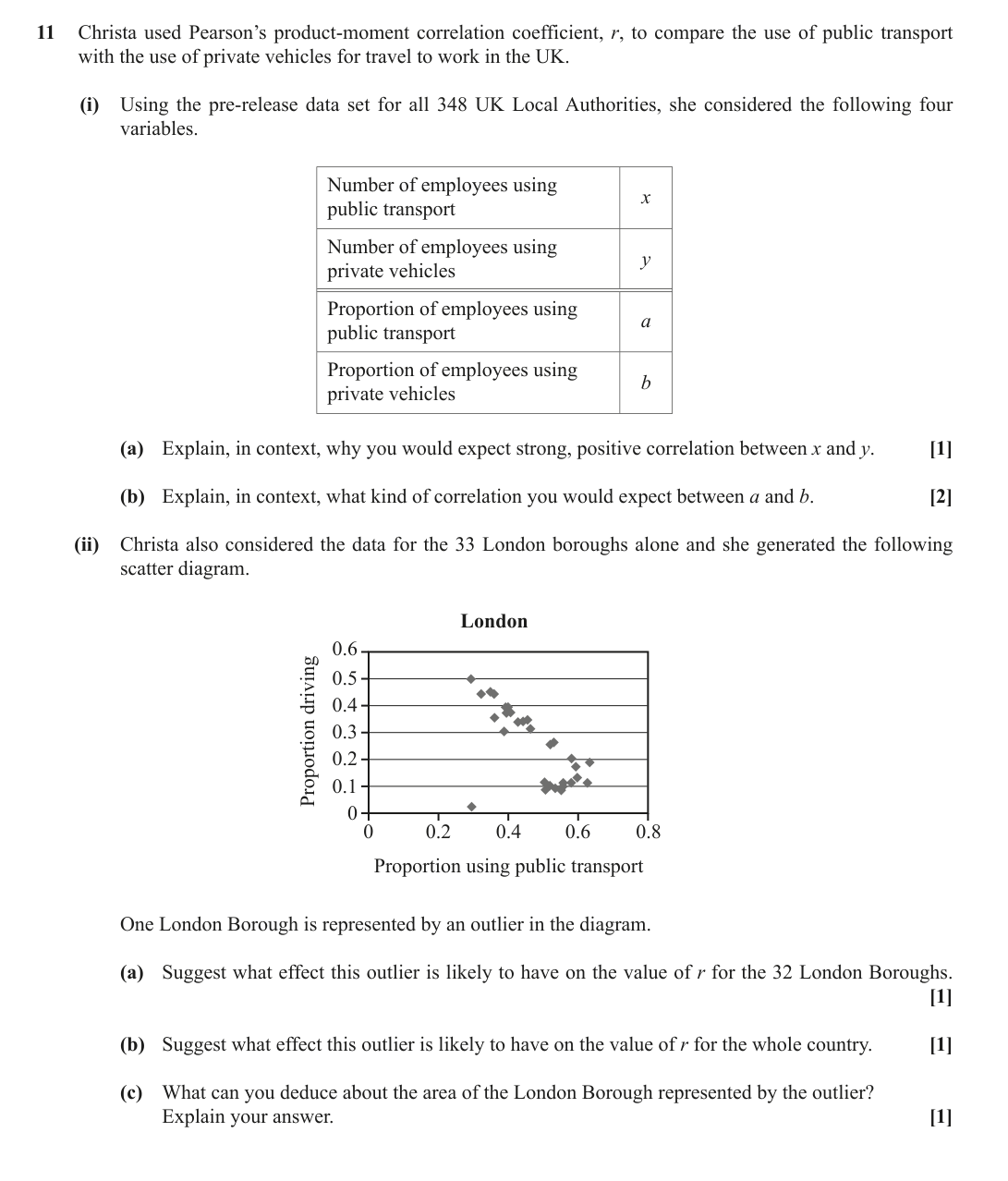 Question 11 — Outliers, Large Data Set — OCR June 2018