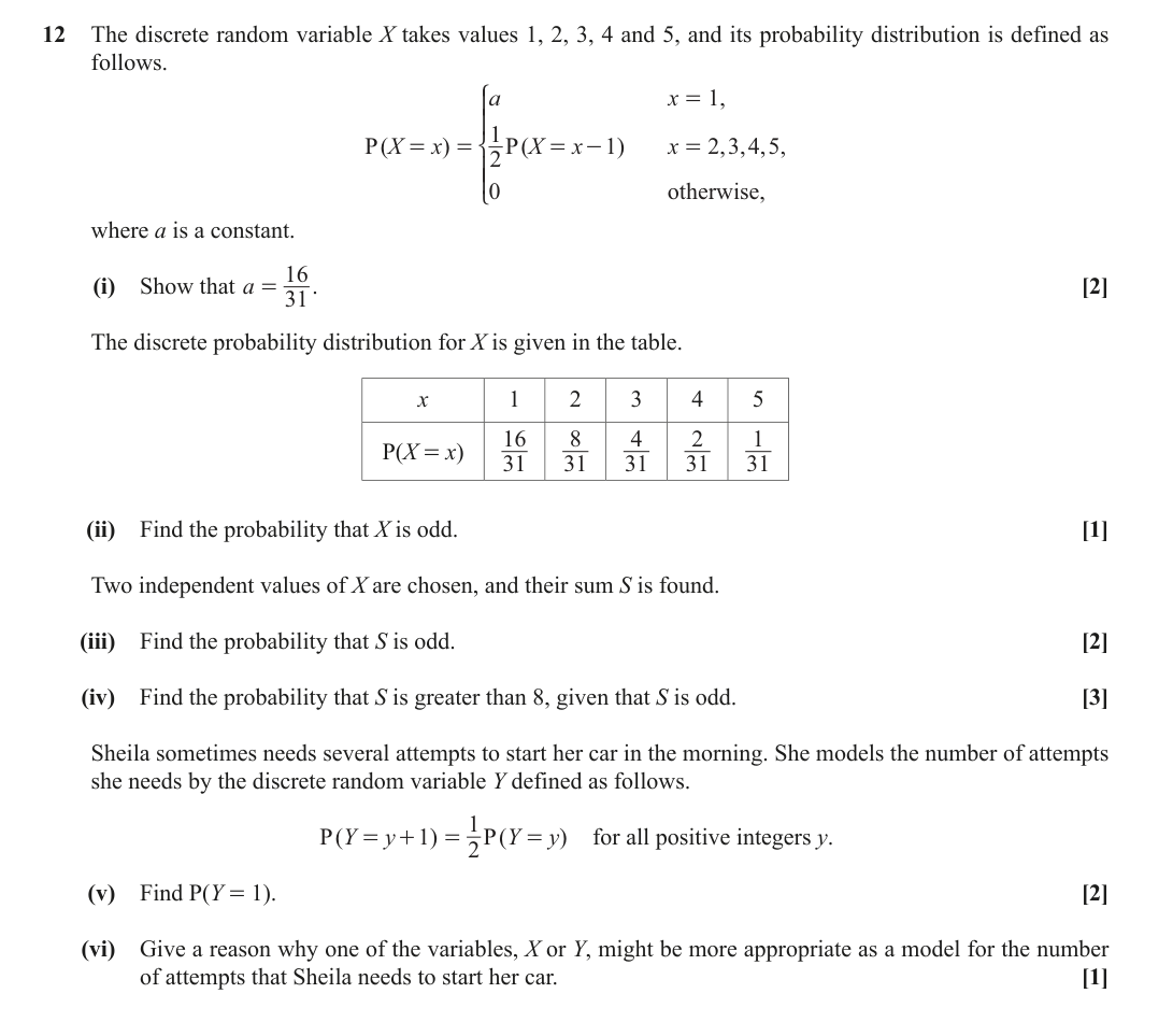Question 12 — Probability Distribution — OCR June 2018