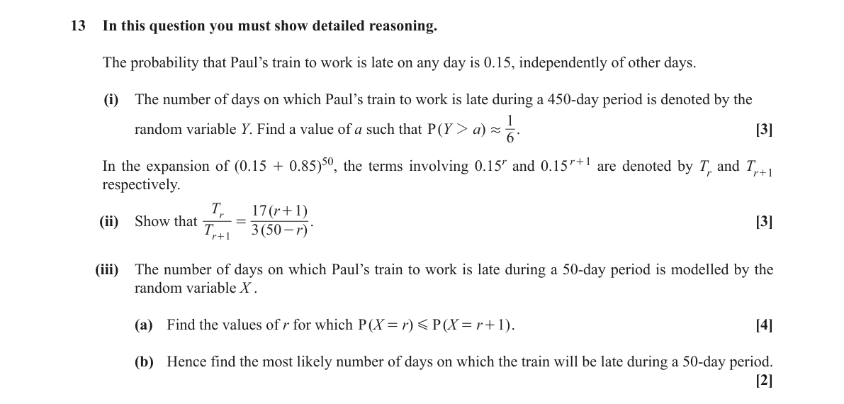 Question 13 — Binomial Distribution, Binomial Expansion — OCR June 2018