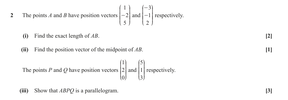 Question 2 — Vectors — OCR June 2018