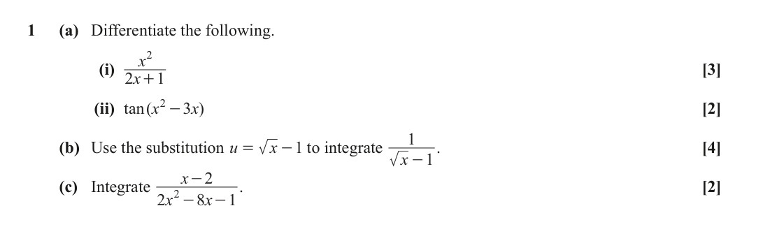 Question 1 — Differentiation, Integration — OCR June 2019