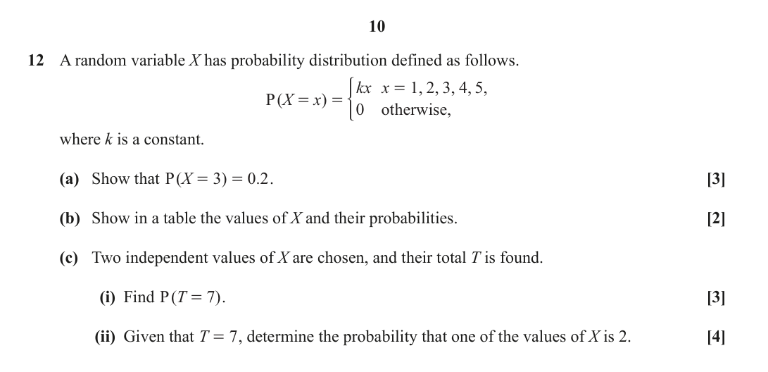 Question 12 — Probability Distribution — OCR June 2019