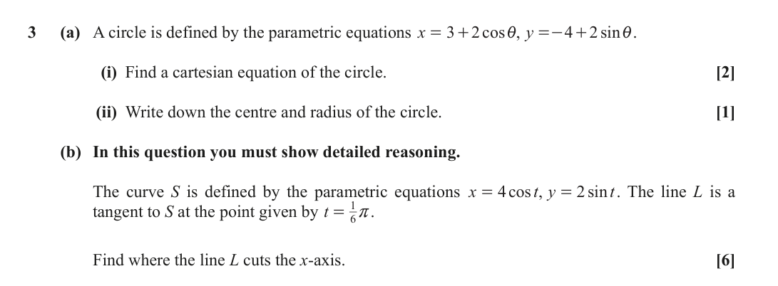 Question 3 — Parametric Equations — OCR June 2019