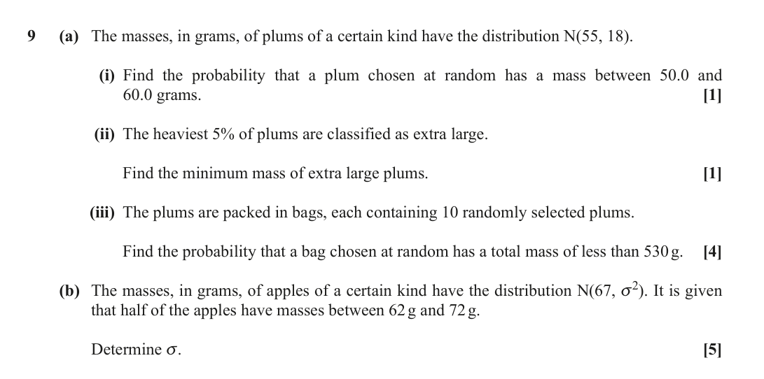 Question 9 — Normal Distribution — OCR June 2019