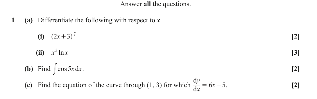 Question 1 — Differentiation, Integration — OCR October 2020