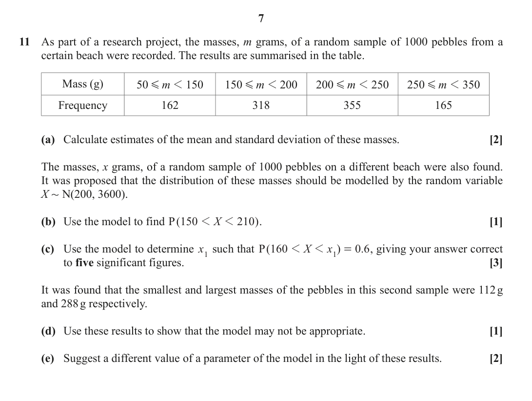 Question 11 — Mean, Variance and Standard Deviation, Normal Distribution — OCR October 2020