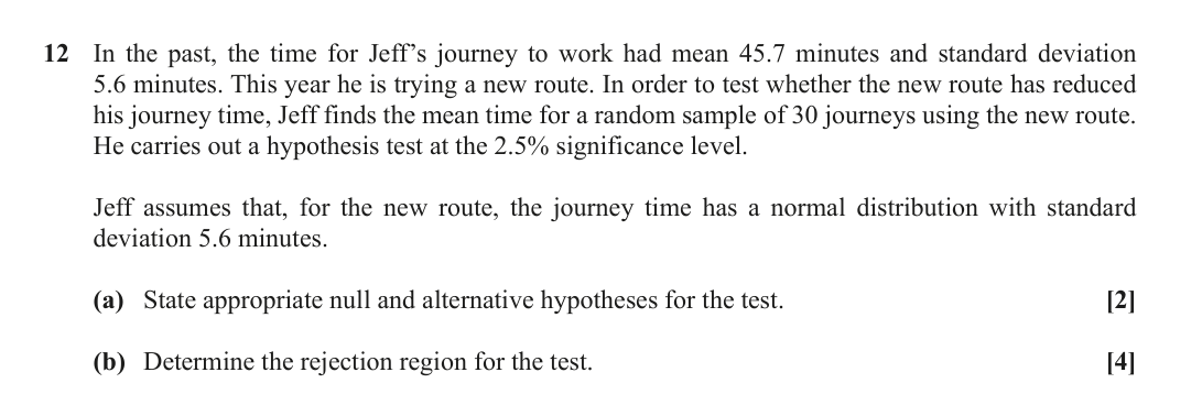 Question 12 — Hypothesis Testing — OCR October 2020