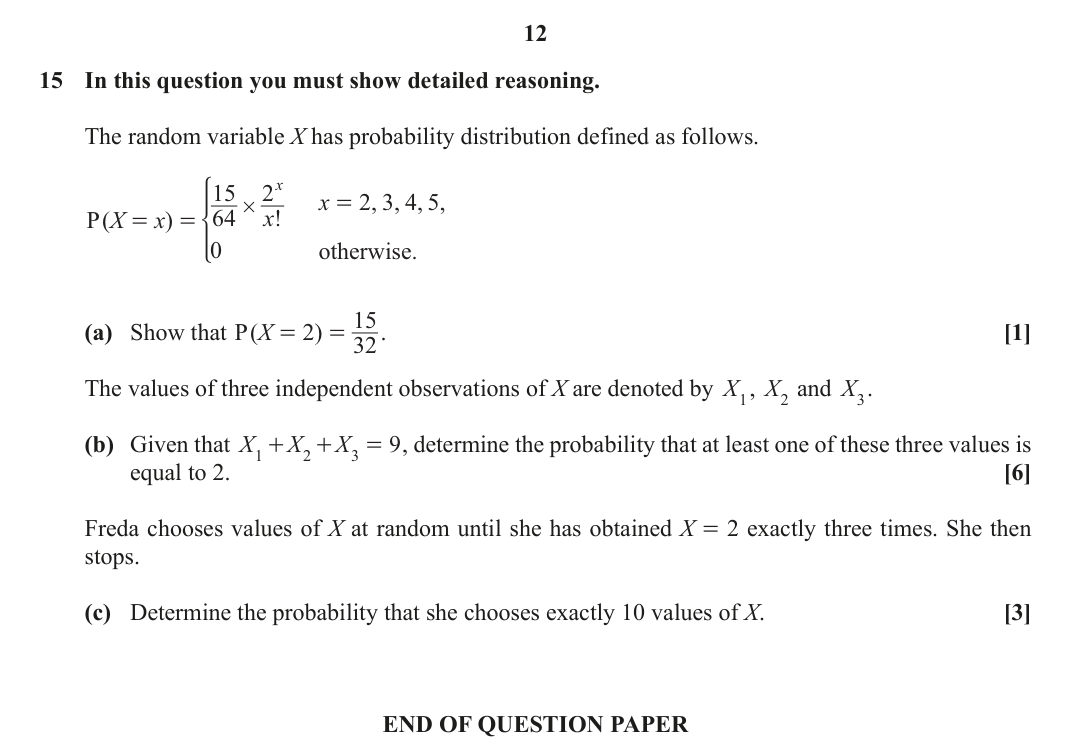 Question 15 — Probability Distribution — OCR October 2020