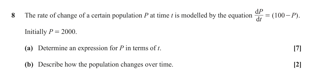Question 8 — Differential Equations — OCR October 2020
