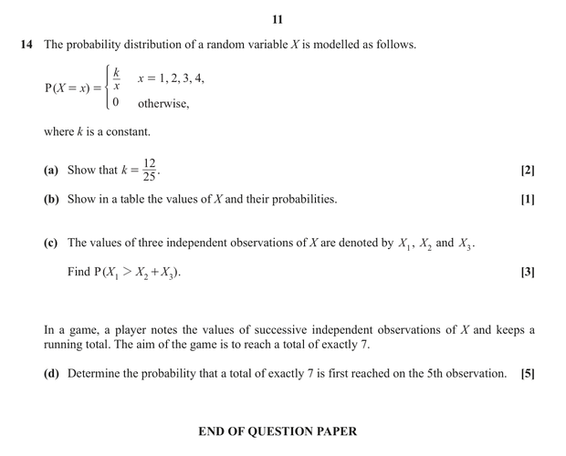Question 14 — Probability Distribution — OCR October 2021