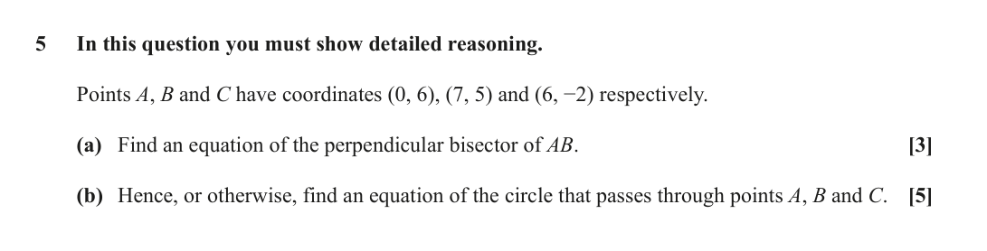 Question 5 — Circles, Coordinate Geometry — OCR October 2021