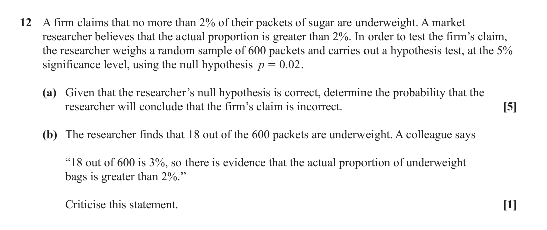Question 12 — Hypothesis Testing — OCR June 2022