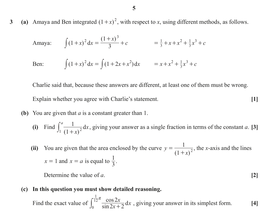 Question 3 — Integration — OCR June 2022
