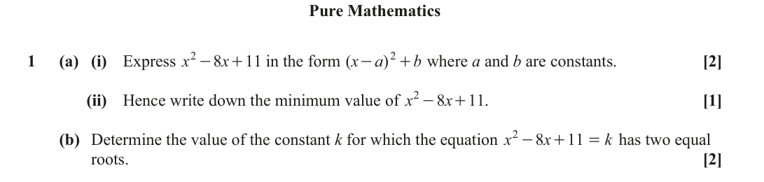 Question 1 — Quadratics — OCR June 2023