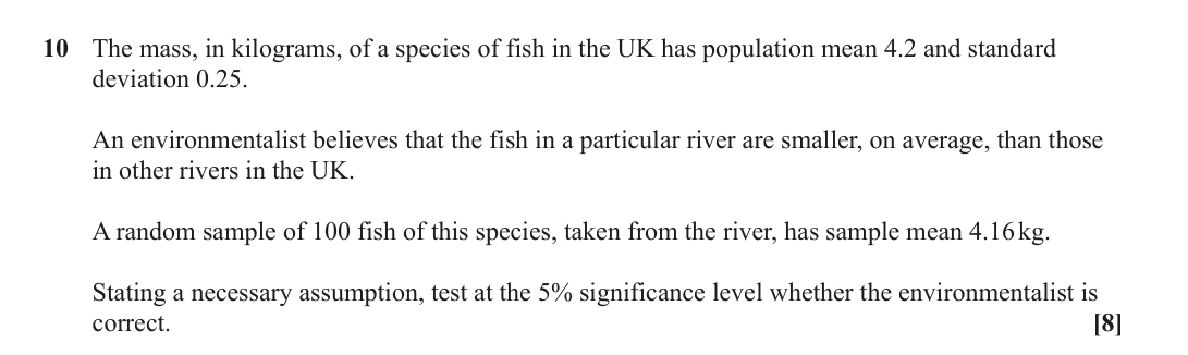 Question 10 — Hypothesis Testing — OCR June 2023