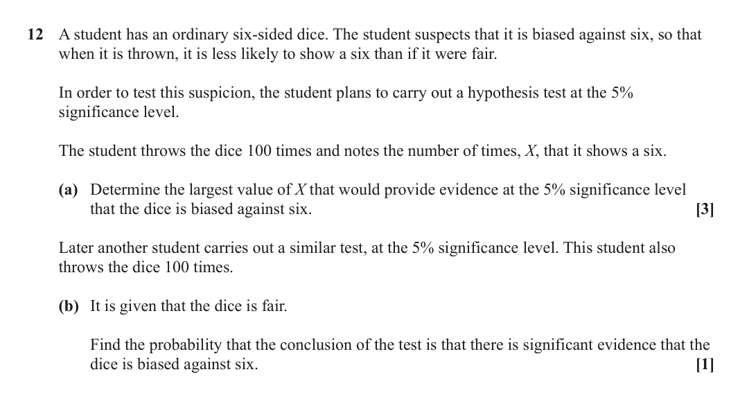 Question 12 — Hypothesis Testing — OCR June 2023
