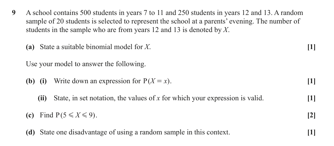 Question 9 — Binomial Distribution, Sampling — OCR June 2023
