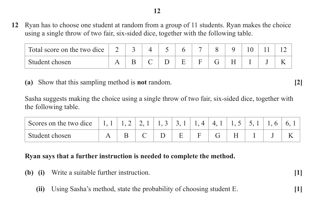 Question 12 — Sampling, Probability — OCR June 2024