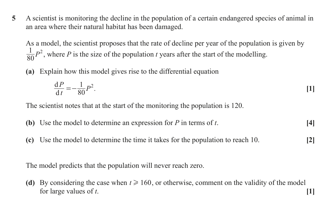 Question 5 — Rates of Change, Differential Equations — OCR June 2024