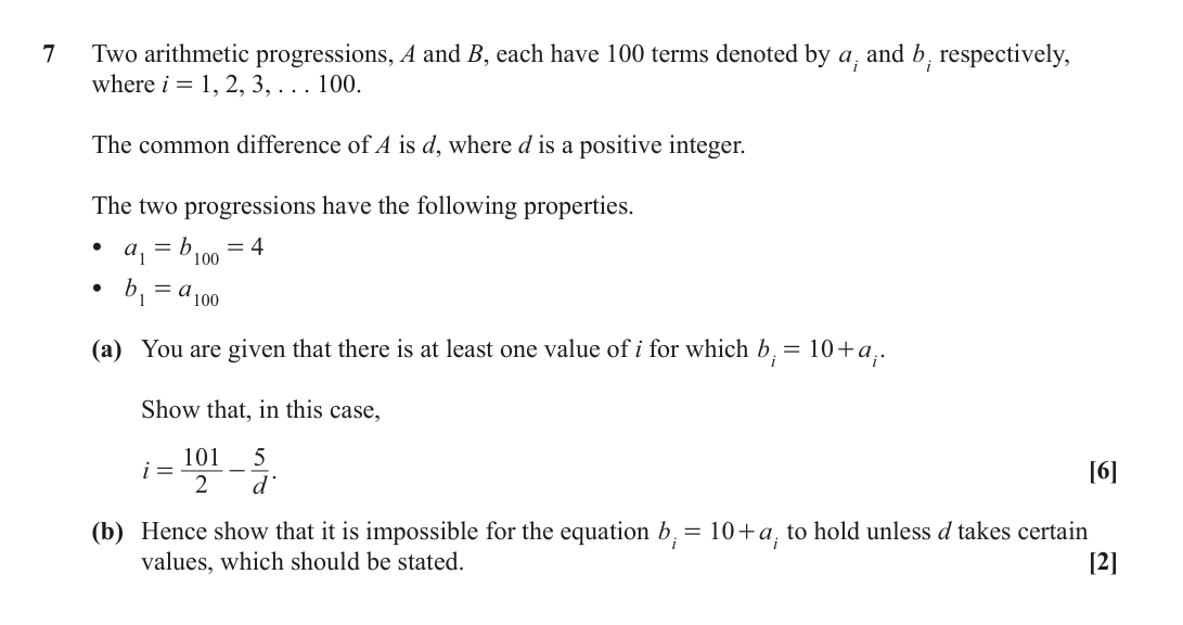 Question 7 — Arithmetic Sequences and Series — OCR June 2024