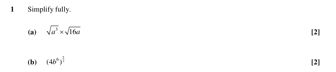 Question 1 — Indices and Surds — OCR Sample Paper