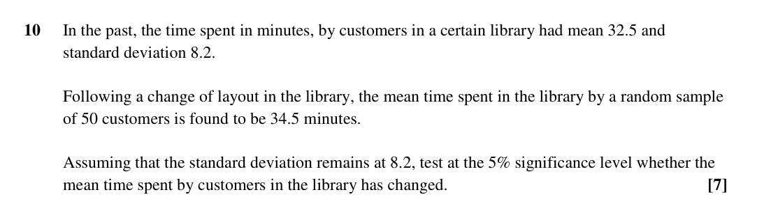 Question 10 — Hypothesis Testing — OCR Sample Paper