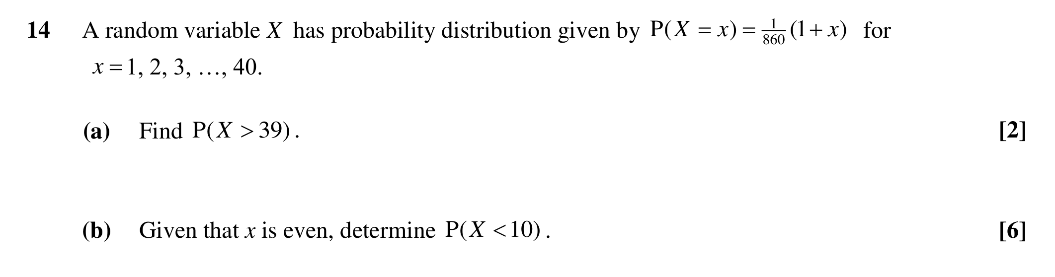 Question 14 — Probability Distribution — OCR Sample Paper
