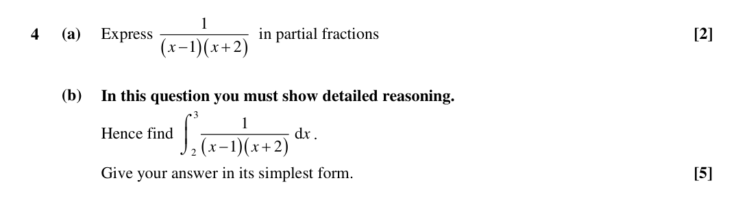 Question 4 — Partial Fractions, Integration — OCR Sample Paper