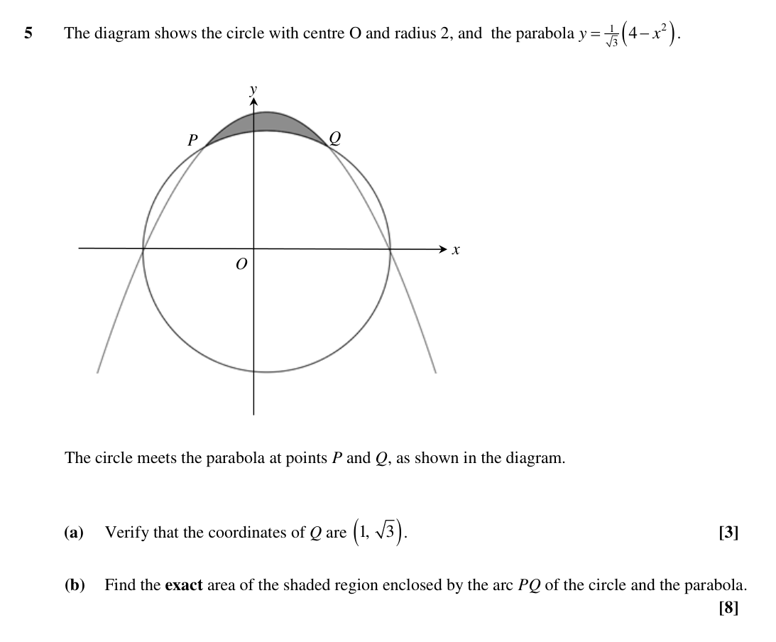 Question 5 — Arc Length, Sectors and Segments, Integration — OCR Sample Paper