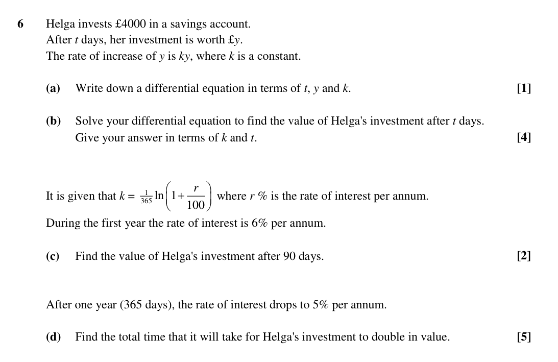 Question 6 — Rates of Change, Differential Equations — OCR Sample Paper