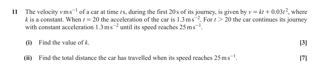 Question 11 — Variable Acceleration 1d — OCR June 2018