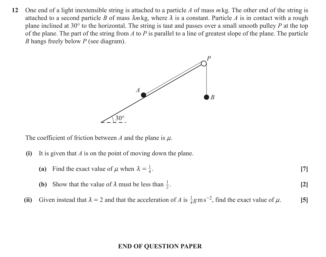Question 12 — Forces and Friction, Pulleys — OCR June 2018