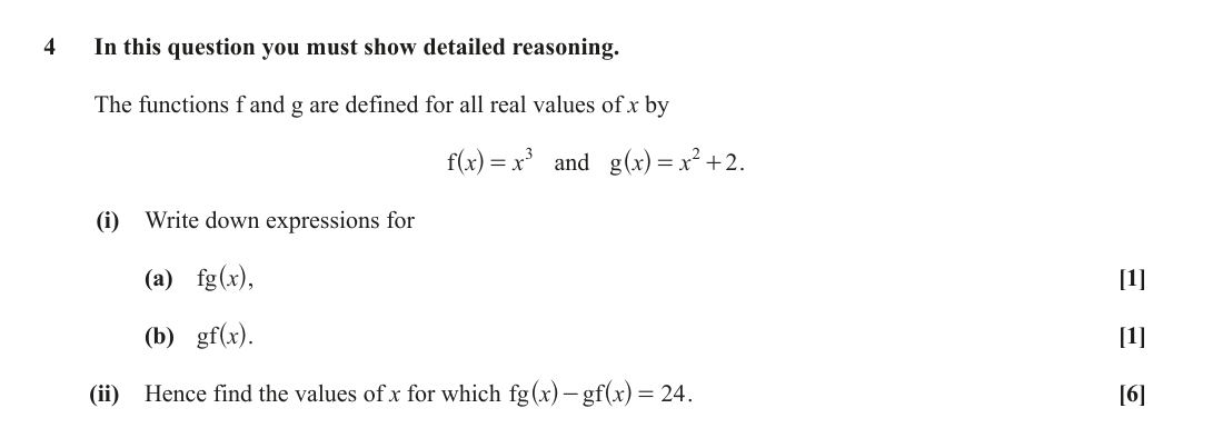 Question 4 — Functions — OCR June 2018