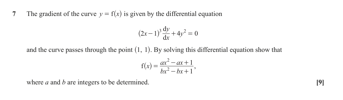 Question 7 — Differential Equations — OCR June 2018