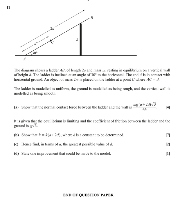 Question 11 — Moments — OCR June 2019