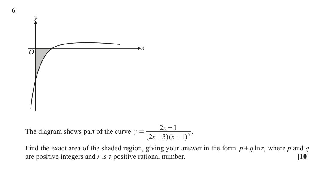Question 6 — Partial Fractions, Integration — OCR June 2019