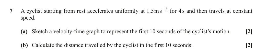 Question 7 — Velocity Time Graphs — OCR June 2019