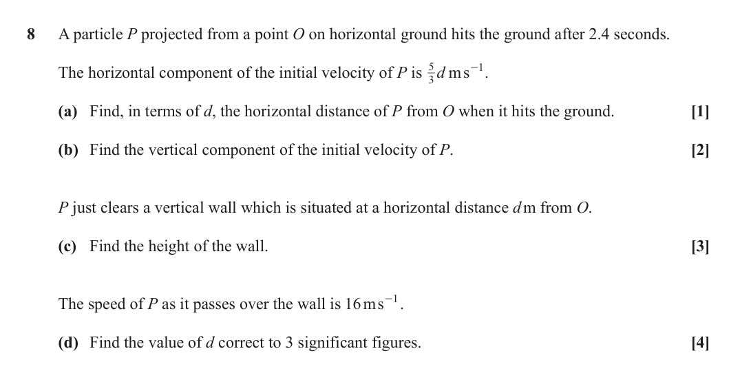 Question 8 — Projectiles — OCR June 2019