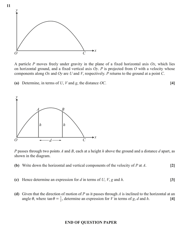 Question 11 — Projectiles — OCR October 2020