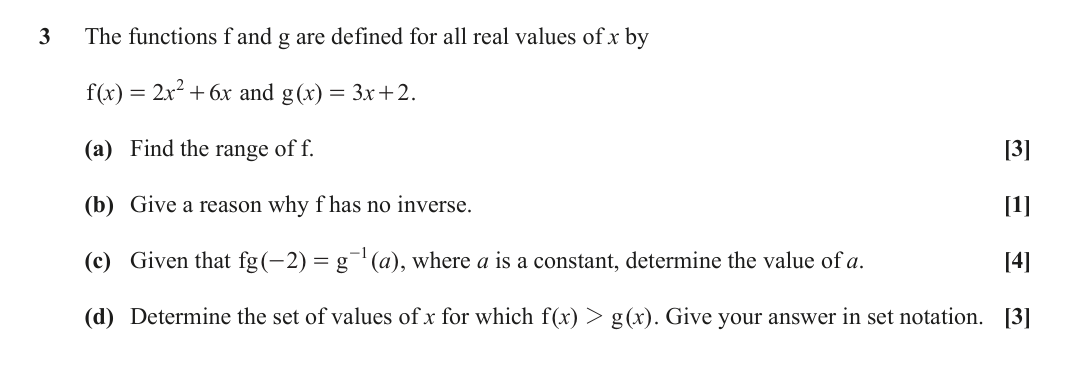 Question 3 — Functions — OCR October 2020
