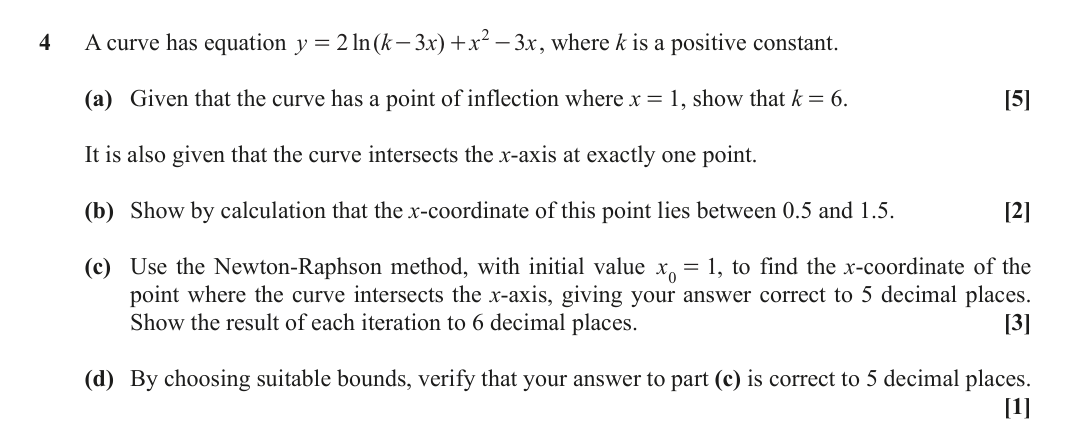 Question 4 — Differentiation, Newton Raphson, Numerical Methods — OCR October 2020