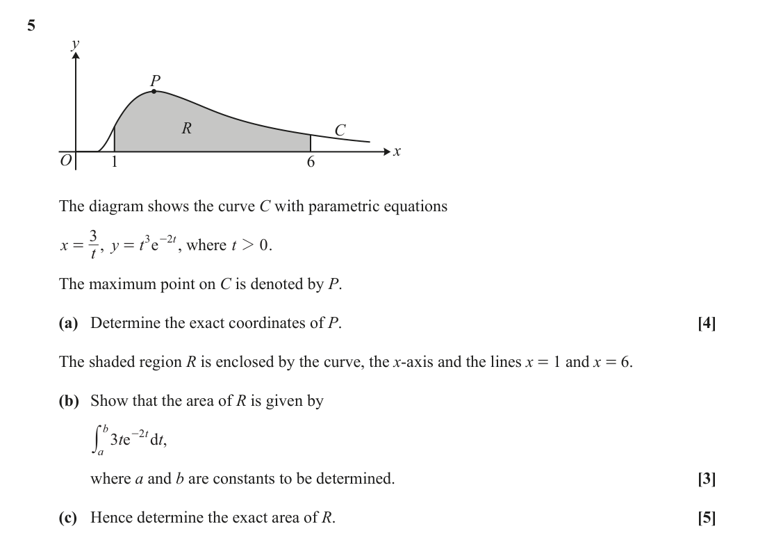 Question 5 — Parametric Equations, Parametric Integration — OCR October 2020