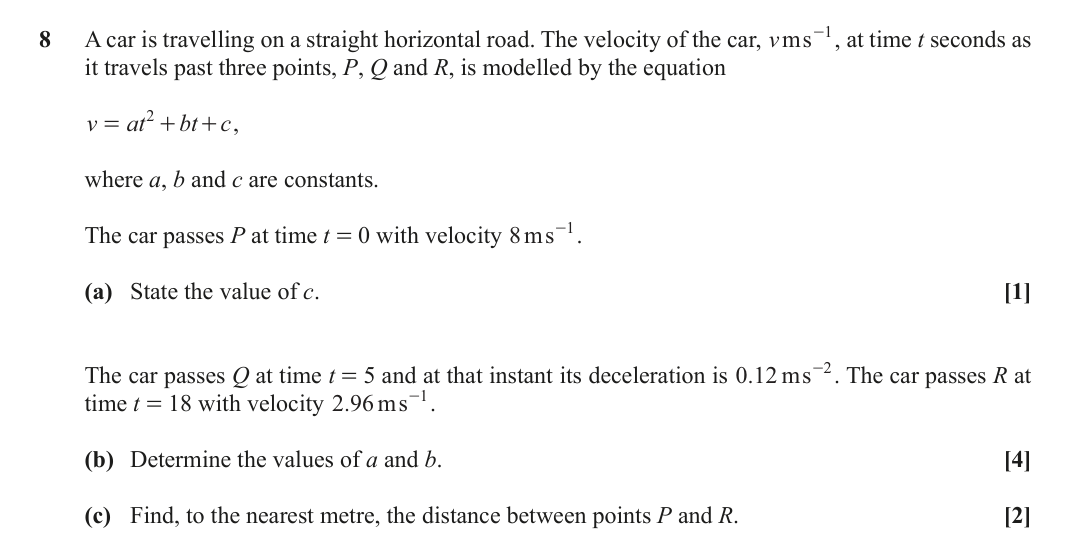 Question 8 — Variable Acceleration 1d — OCR October 2020