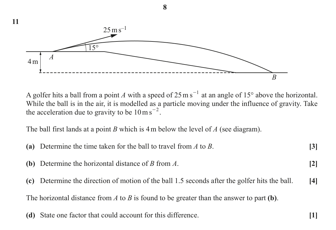 Question 11 — Projectiles, Projectiles — OCR October 2021