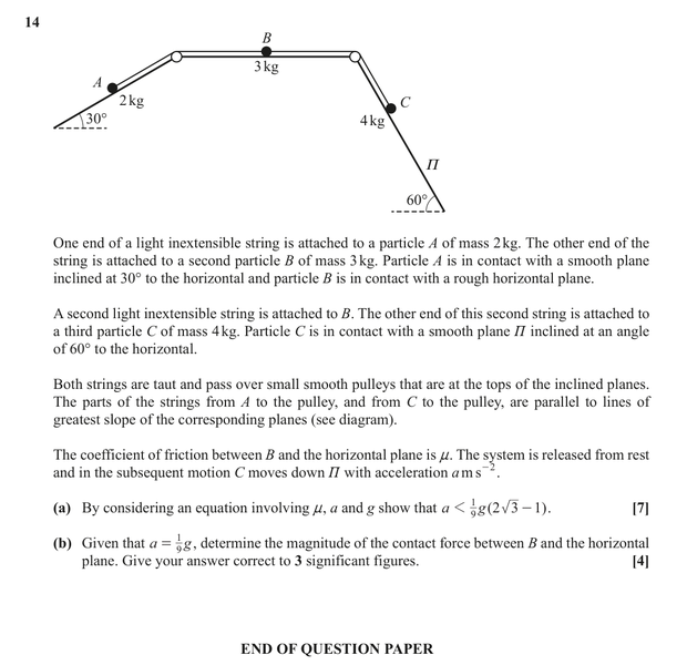 Question 14 — Forces and Friction, Pulleys — OCR October 2021