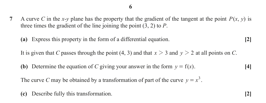 Question 7 — Rates of Change, Differential Equations, Graph Transformations — OCR October 2021