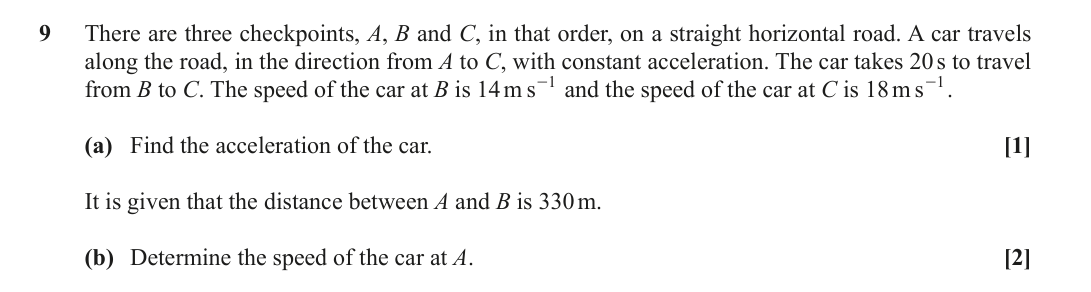 Question 9 — Constant Acceleration 1d — OCR October 2021
