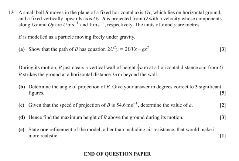 Question 13 — Projectiles — OCR June 2022