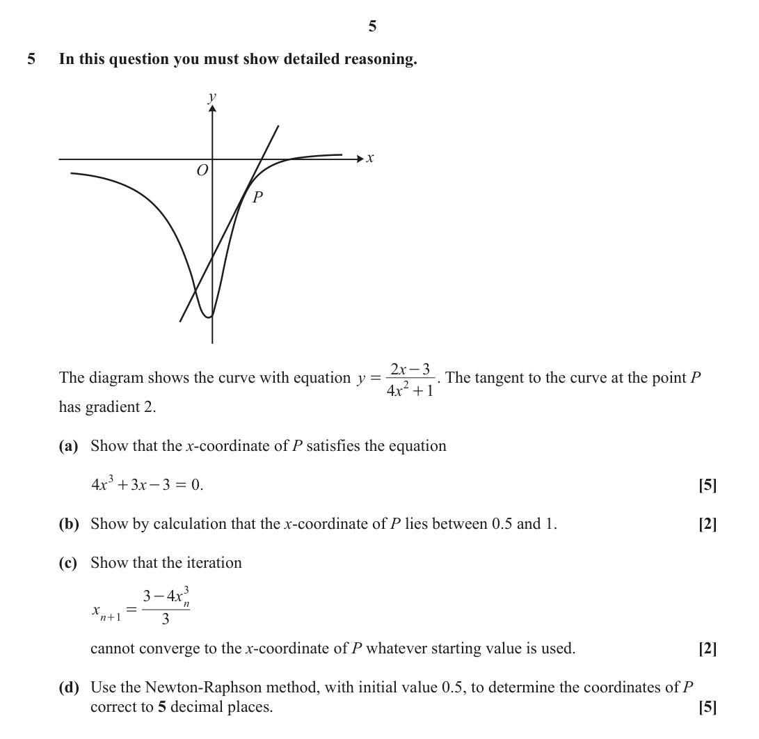 Question 5 — Differentiation, Numerical Methods, Newton Raphson — OCR June 2022